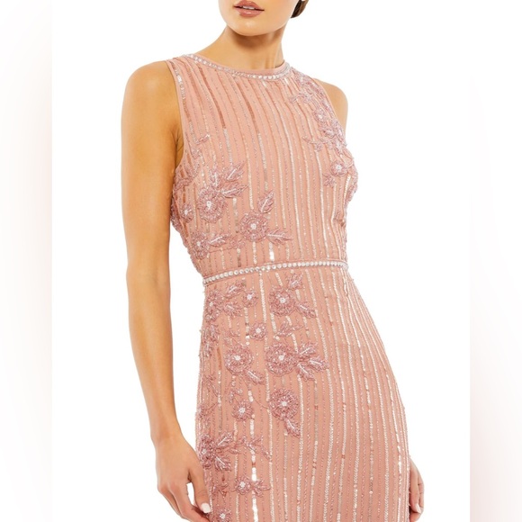 Mac Duggal 70260 STRIPED FLORAL EMBELLISHED SLEEVELESS MIDI DRESS - Picture 3 of 15